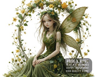 Whimsical Green Fairy PNG Clipart | Holiday Art (Digital Download)