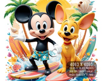 Mickey and Minnie Surfing Watercolor PNG – Splash Digital Design (Digital Download)