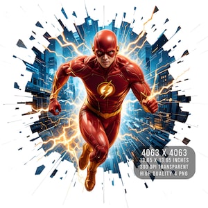 4 fichiers PNG – Fan art flash de super-héros avec verre fissuré et effet splash | Aquarelle PNG transparente pour sublimation | Téléchargement numérique