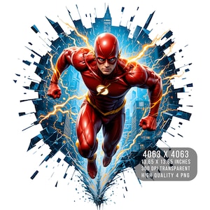 4 fichiers PNG – Fan art flash de super-héros avec verre fissuré et effet splash | Aquarelle PNG transparente pour sublimation | Téléchargement numérique