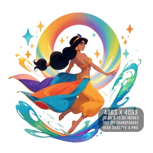 4 PNG Jasmine Aladdin Anime Style Watercolor Splash Digital design PNG file for sublimation -High Resolution -Instant Digital PNG Download