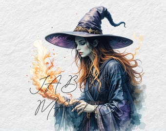 Witch Magic Watercolor Clipart Bundle, Fantasy Art (Digital Download)
