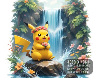 Pikachu PNG - Aquarell Blumenmuster, Sublimation (Digitaler Download)