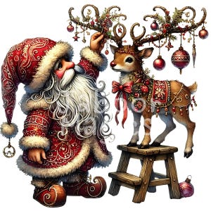 Paquete de 12 gnomos (imágenes prediseñadas, PNG), gnomos, Navidad, creación de tarjetas, técnica mixta, gnomos PNG, acuarela, uso comercial