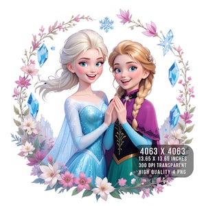 4 PNG Elsa and Anna Frozen Splash and Watercolor Digital design PNG file for sublimation - High Resolution -Instant Digital PNG Download