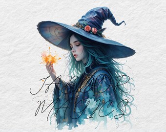 Witch Magic Clip Art Bundle, Watercolor Fantasy JPGs (Digital Download)