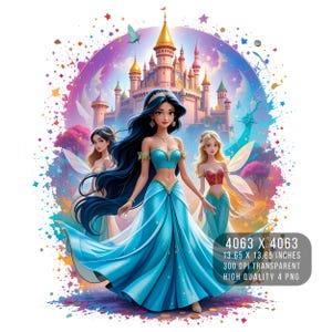 4 PNG Jasmine Princess Aladdin Watercolor Splash Digital design PNG file for sublimation -High Resolution -Instant Digital PNG Download