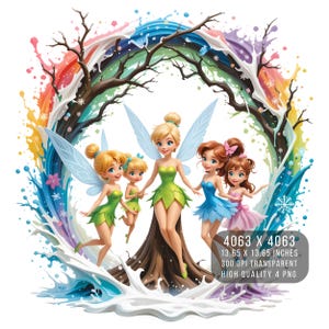 4 PNG Tinkerbell fairies Watercolor Splash  Digital design PNG file for sublimation -High Resolution -Instant Digital PNG Download