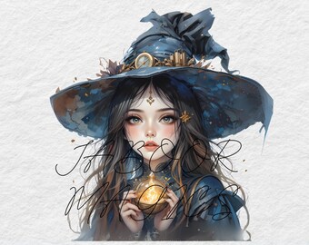 Witch Magic Watercolor Clip Art Bundle, Junk Journaling (Digital Download)