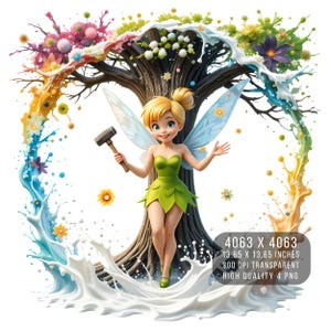 4 PNG Tinkerbell fairies Watercolor Splash  Digital design PNG file for sublimation -High Resolution -Instant Digital PNG Download