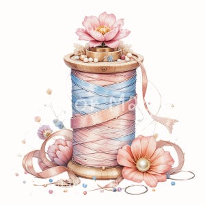 Spool of Thread Sewing Clipart, 12 PNG Craft Supplies Lovers Gift Sublimation Images Printable, Digital Downloads