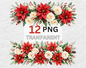 12 Watercolor Flower Border PNG Clipart, Floral Frame (Digital Download)