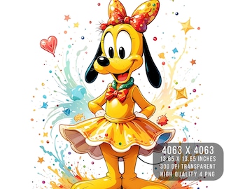 Pluto Mickey Mouse Watercolor Splash PNG – Sublimation Design (Digital Download)