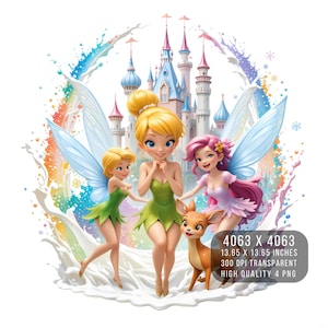 4 PNG Tinkerbell fairies Watercolor Splash  Digital design PNG file for sublimation -High Resolution -Instant Digital PNG Download