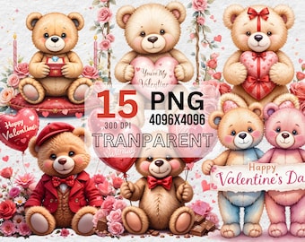 Valentijn teddybeer clipart, digitale png-download