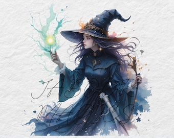 Witch Magic Watercolor Clipart, High Res JPGs (Digital Download)