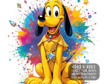 Pluto Watercolor Splash PNG – Mickey Mouse Digital Design (Digital Download)