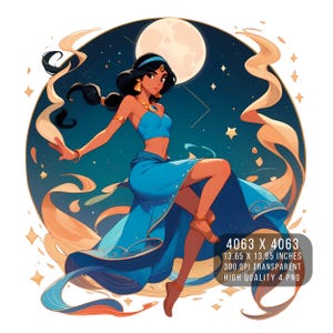 4 PNG Jasmine Aladdin Anime Style Watercolor Splash Digital design PNG file for sublimation -High Resolution -Instant Digital PNG Download