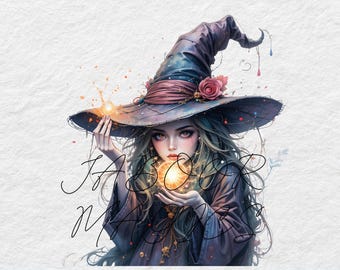 Witch Magic Clip Art, Watercolor Fantasy JPG Bundle (Digital Download)