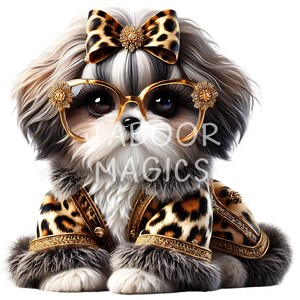 Clipart Shih Tzu, clipart noeud léopard, 12 PNG fourrure de guépard imprimé animal, chemise d'école pour enfants professeur, sublimation mug gobelet, agenda