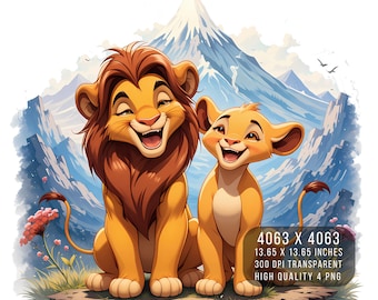 Lion King Watercolor PNG – Mufasa & Simba Digital Download
