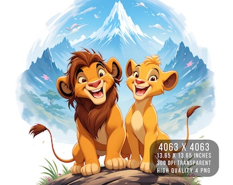Lion King PNG Clipart – Simba and Nala, Watercolor Splash (Digital Download)