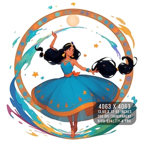 4 PNG Jasmine Aladdin Anime Style Watercolor Splash Digital design PNG file for sublimation -High Resolution -Instant Digital PNG Download