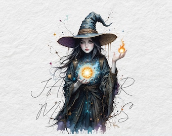 Witch Magic Clip Art Bundle, Watercolor Fantasy JPGs (Digital Download)