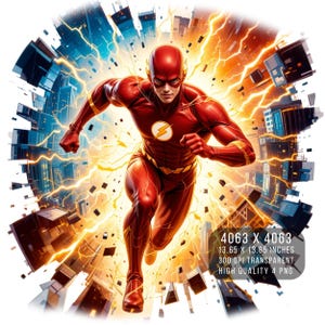 4 fichiers PNG – Fan art flash de super-héros avec verre fissuré et effet splash | Aquarelle PNG transparente pour sublimation | Téléchargement numérique