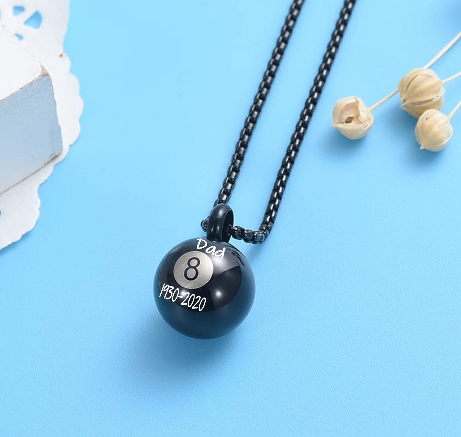 Urn Memorial 8 Ball Necklace for Dog and Human Ashes - Etsy UK