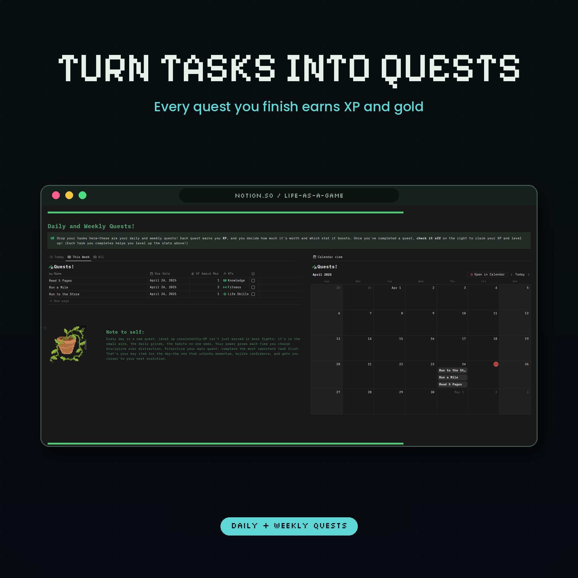 Gamify Your Life Notion RPG Template Planner: Quest Tracker, Habit ...
