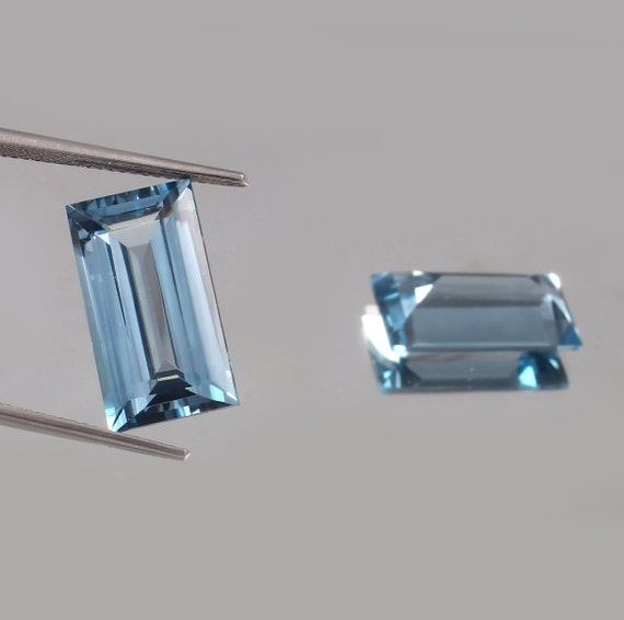 AAA 16x9mm Brazilian Aquamarine Gemstone Pair: Baguette Cut, March