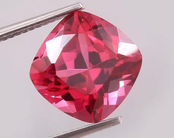 AAA+ Padparadscha Sapphire Loose Gemstone: 11mm Cushion Cut, 8 Crt