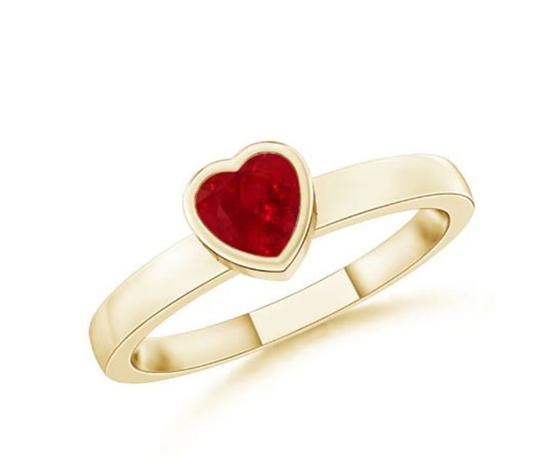 Heart Cut Red Ruby Engagement Ring Solid 14k Gold Plated Ring Etsy UK