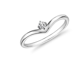 Round moissanite engagement ring ,V Shape wedding band,  moissanite Art deco Silver, promise  wedding ring
