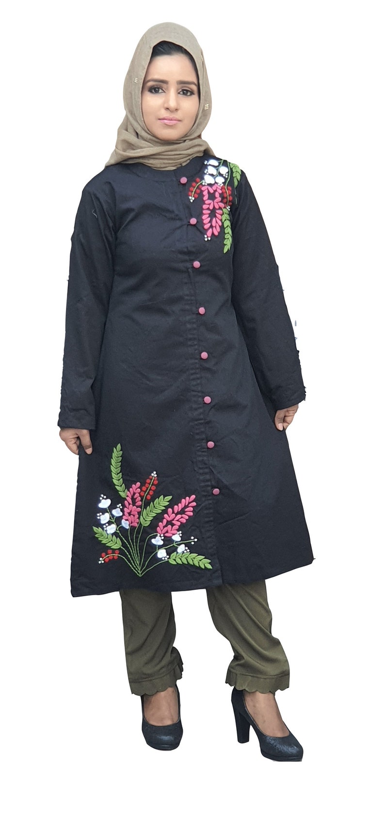 Tunic pants floral embroidered 100/% cotton set.