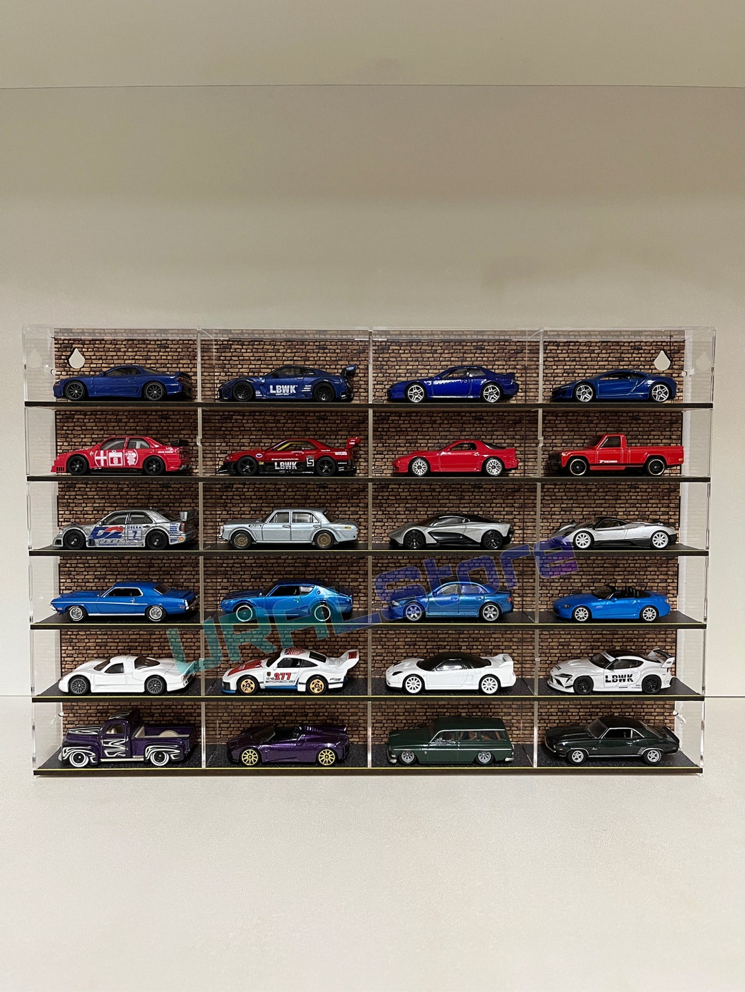 1/64 Scale Display Case for 24 Diecast Cars Storage Wall Stand Rack