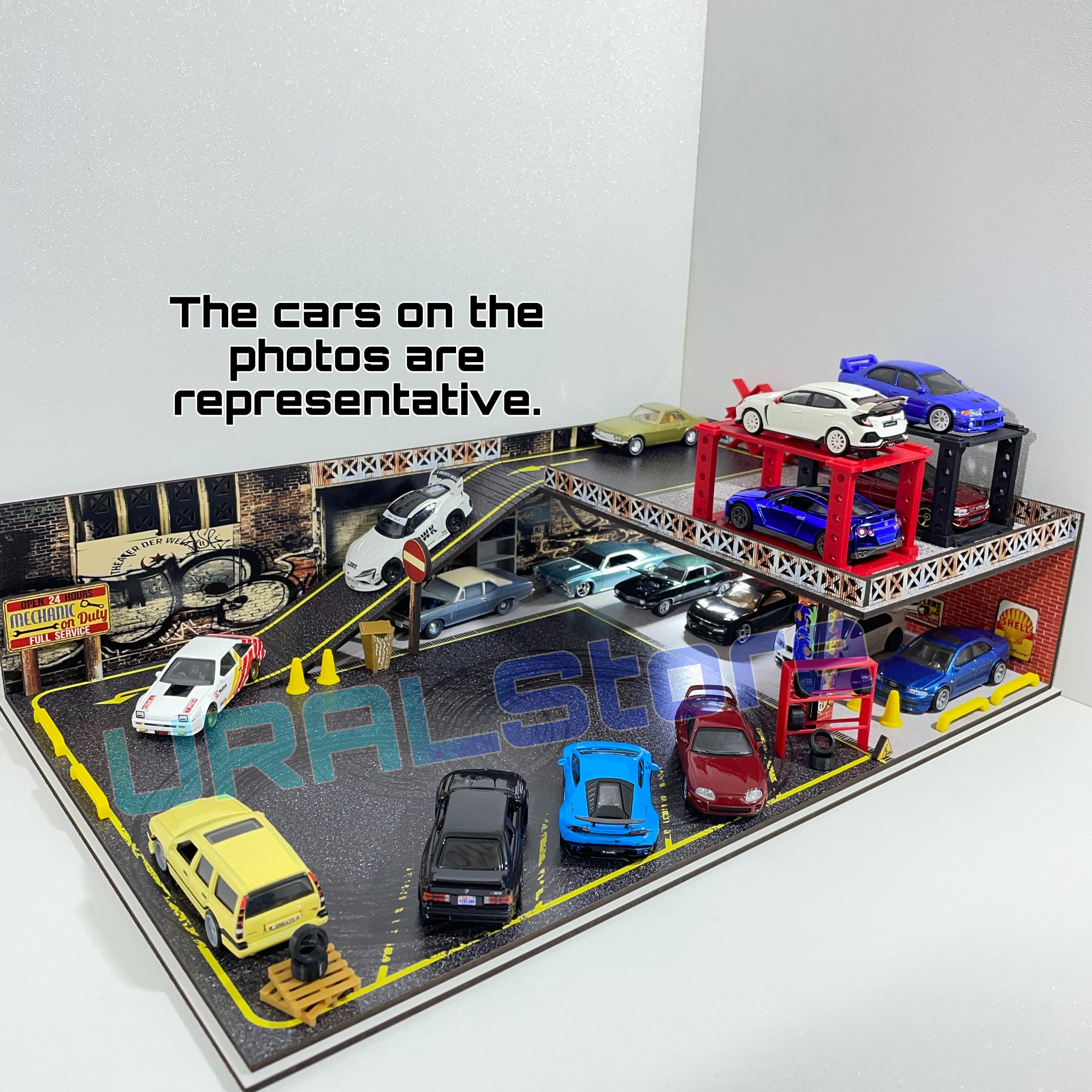 1:64 Scale Diorama Objects and 4 Pcs. Car Stacker Lifts for Sale