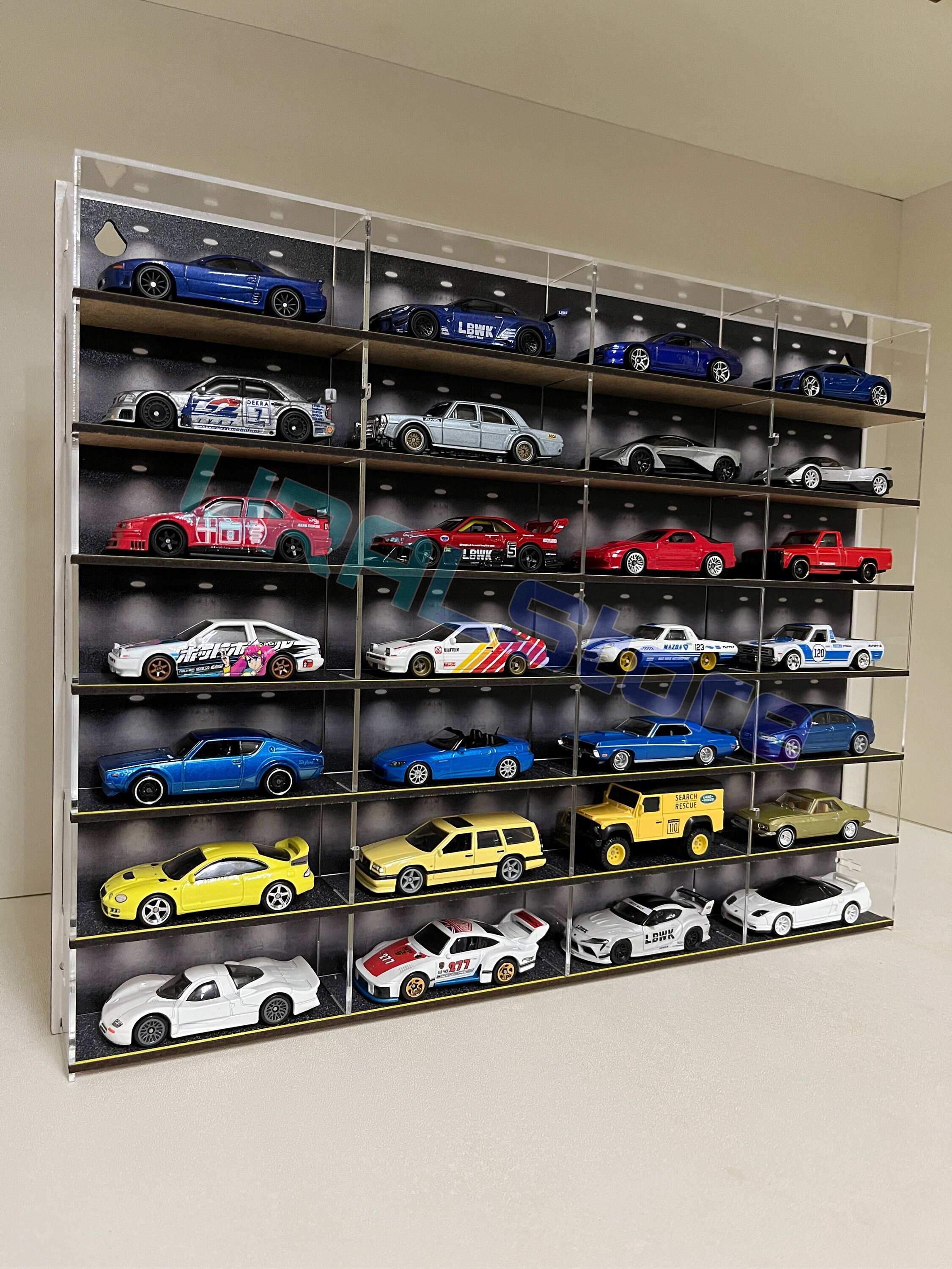 Vitrina a escala 1/64 para 28 coches fundidos a presión, soporte de pared  para almacenamiento, organizador en venta ENVÍO GRATIS Para Hotwheels  Versión Spot -  México