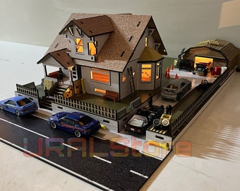 1:64 Scale Diorama Display for Diecast Cars - Toretto House Diorama for sale - For Hotwheels Majorette Greenlight etc. Gift for man.