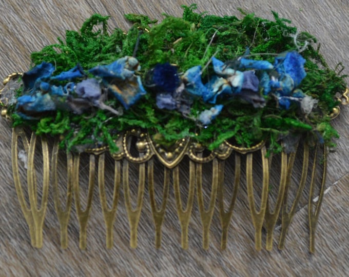 Dried Texas Bluebonnet and Hydrangea Hair Comb