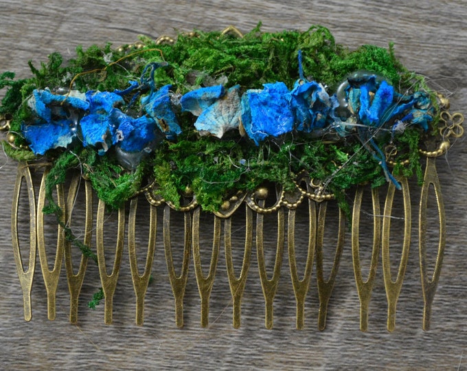 Dried Texas Bluebonnet and Hydrangea Hair Comb