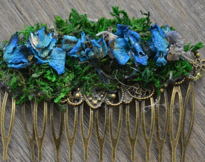 Dried Texas Bluebonnet and Hydrangea Hair Comb