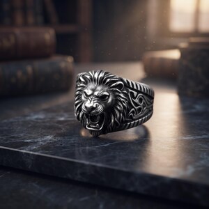 Lion Ring, Men's Lion Ring, Animal Ring, Lion Head Ring, Biker Ring, Gothic Ring, Viking Ring, Statement Ring, Silver Signet Ring, Gifts Him