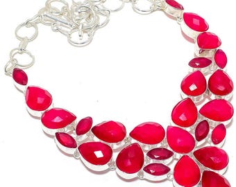 Ruby Faceted Charm Necklace in 925 Sterling Silver, Handmade July Birthstone Jewelry