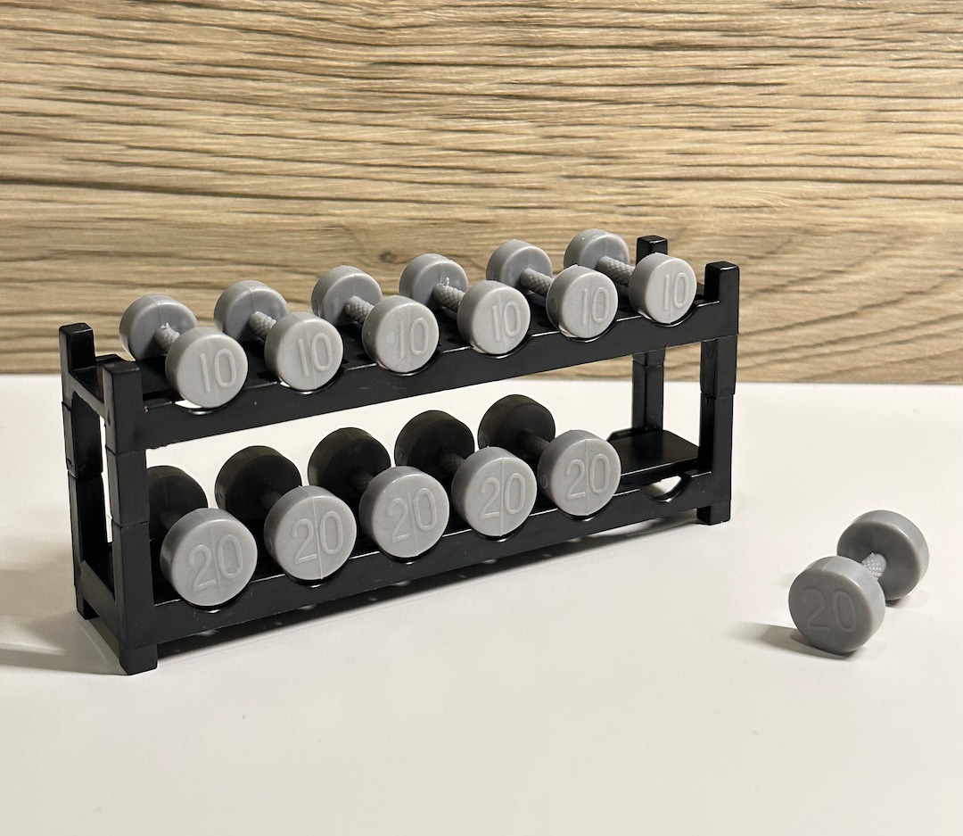Dollhouse Miniature GYM Dumbbell With Weight Rack Stand Set Miniature