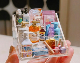 Dollhouse miniature clear acrylic makeup jewelry organizer storage bin