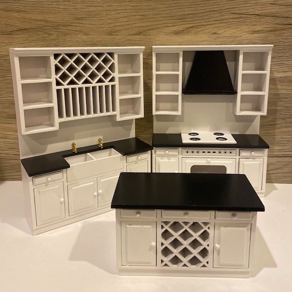 Set di 3 mobili da cucina in legno per mobili in miniatura per casa delle bambole in scala 1/12