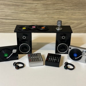 Dollhouse Miniature DJ Booth Mixer Speaker Headphone Microphone Turntable Music Novelty Gift