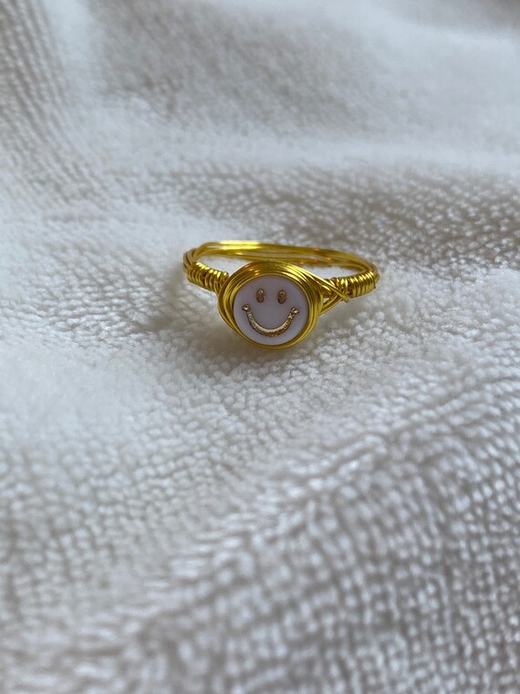 White and Gold Smiley Face Ring Etsy
